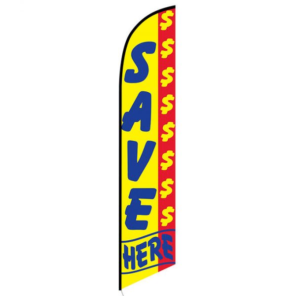 Save Money here feather flag