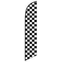 Solid Black and White Checkers Feather Banner Flag