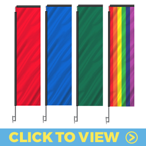 Solid color rectangle flags – red, blue, green, and rainbow vertical banners