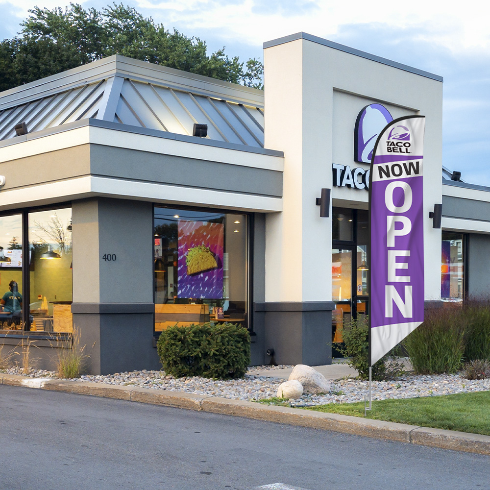 TACO BELL NOW OPEN CUSTOM FEATHER FLAG