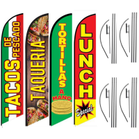 Mexican Food Feather Flag Package – Pack of 4 with Pre-Curved Poles & Ground Spike