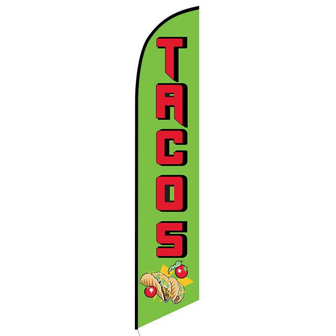 Tacos Mexican Restaurant Advertising Feather Banner Swooper Flag Sign with  Flag Pole Kit and Ground Stake