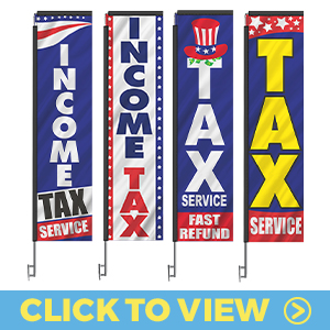 Tax rectangle flags – income tax and tax service vertical banners in red, white, and blue