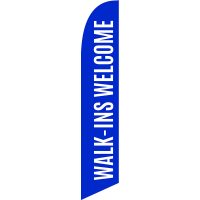 Walk Ins Welcome Blue Feather Flag Kit with Ground Stake