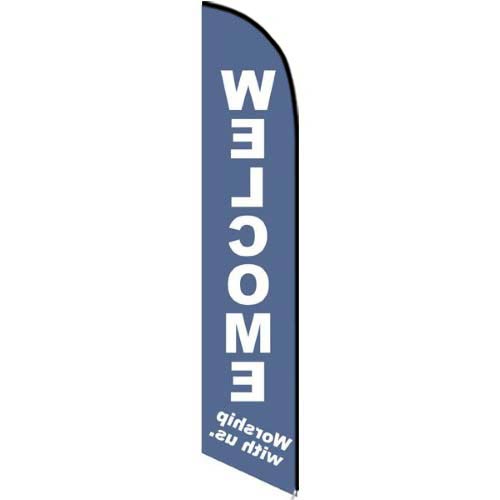 Welcome Worship with us feather flag for church