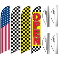 Retail Feather Flag Package – Pack of 4 with Pre-Curved Poles & Ground Spike