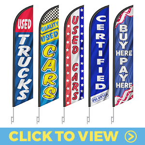 Auto dealership feather flags – used trucks, used cars, certified pre-owned, and buy here pay here designs