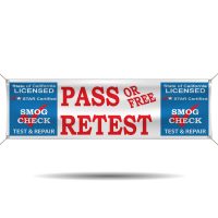 California Licensed STAR Pass or Free Retest Smog Check Vinyl Banner