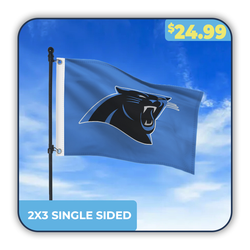 2x3 custom single sided polyester flag with black panther logo on blue background — durable small-size custom flag.