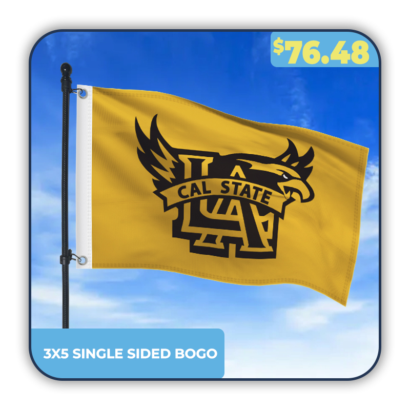 3x5 custom single sided flag featuring Cal State design on a gold background — high-quality polyester custom flag by Feather Flag Nation.