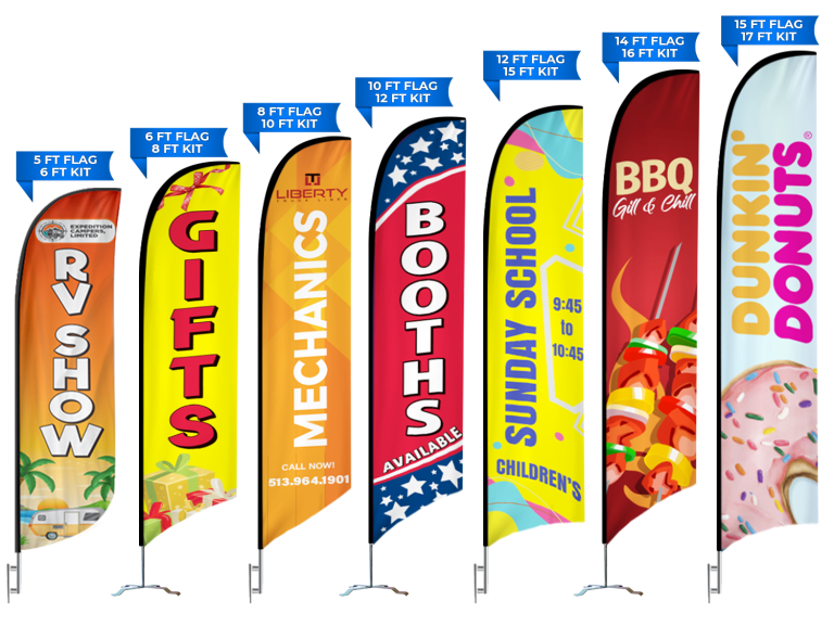 custom printed feather flags displayed by height