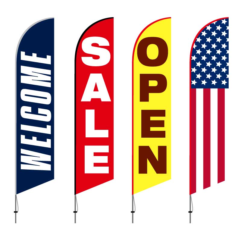 Buy Pre-Printed Now Open Feather Flags - Save up to 30%