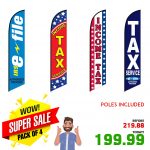 Income Tax Feather Flags – Pack of 4 with Flexible Poles & Ground Spike