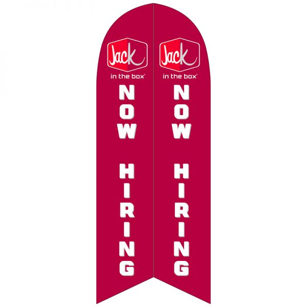jack in the box now hiring feather flag 12feet semi custom feather flag nation outdoor advertising