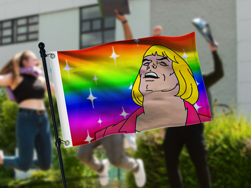Meme flags with colorful and funny designs for events, parties, and personal displays