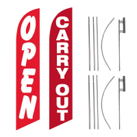 Open Carry Out Feather Flag Package – Pack of 2 with Pre-Curved Poles & Ground Spike