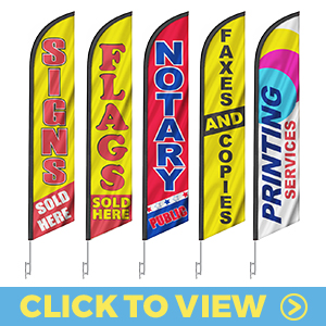 Printing and sign service feather flags – signs sold here, flags sold here, notary public, faxes and copies, and printing services designs