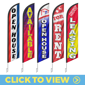 Real estate feather flags – open house, available, for rent, and now leasing designs