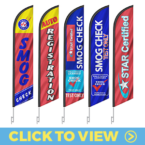 Smog check feather flags – auto registration, smog check, test only, and star certified designs