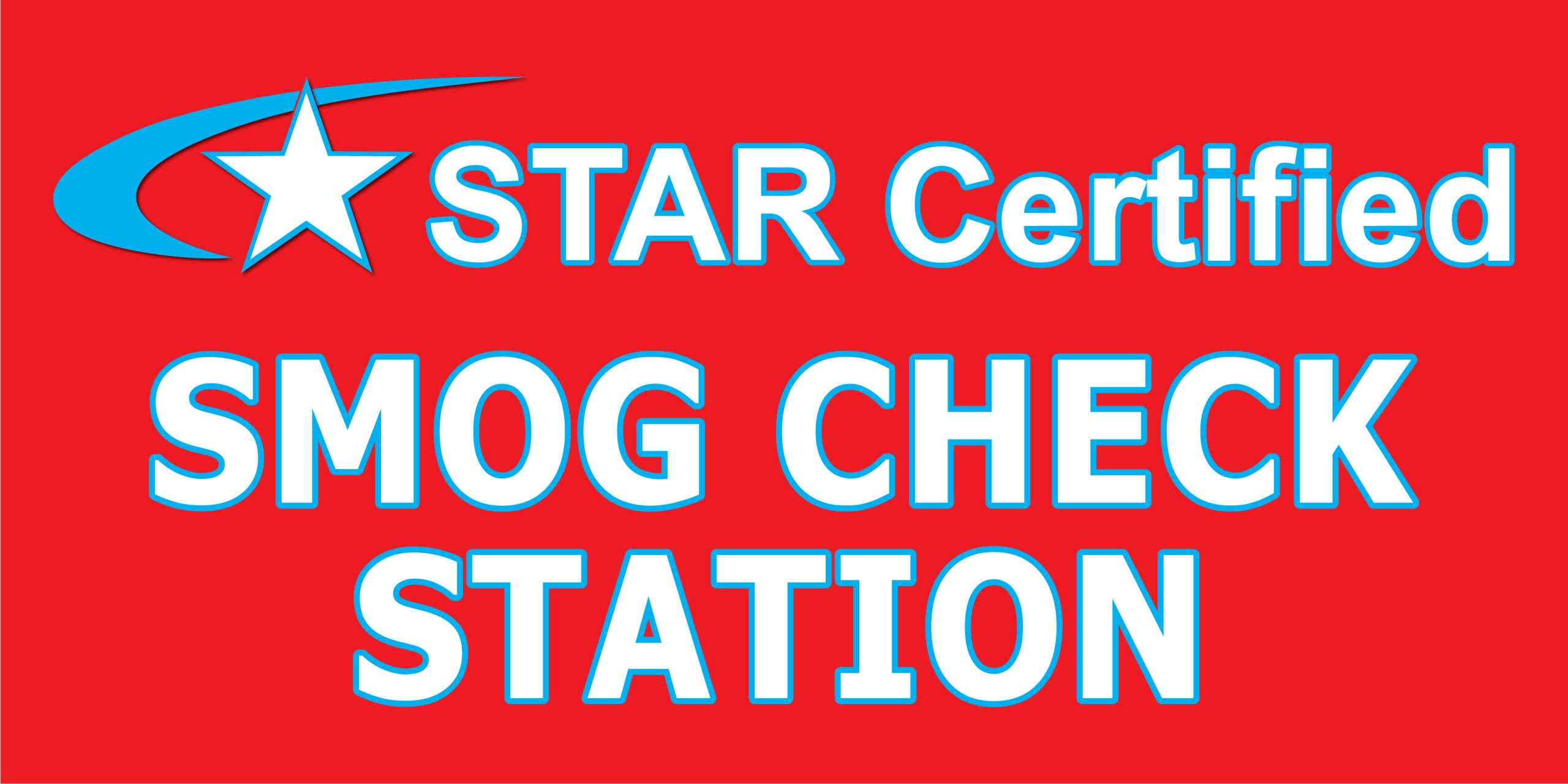 Star Certified Smog Check Station vinyl banner in red with white text for auto repair and emissions testing