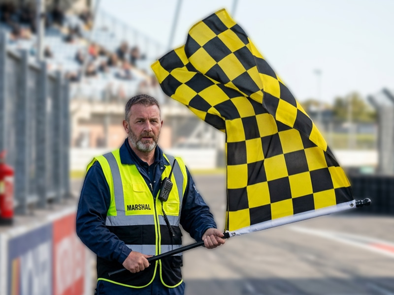 Stock 3x5 flags including solid colors and checkered designs for events and outdoor use