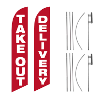 Take Out Delivery Feather Flag Package – Pack of 2 with Pre-Curved Poles & Ground Spike