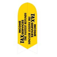 Yellow and White Tax Services Feather Flag with Ground Spike